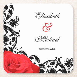 Dessous De Verre Carré Rouge Rose Noir Flourde Mariage personnalisé