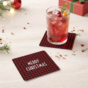 Dessous De Verre Carré Rouge rustique et noir Buffalo plaqué Joyeux Noël