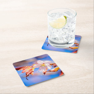 Dessous De Verre Carré Rouge Sakura bleu ciel