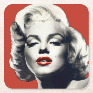 Dessous De Verre Carré Rouge sur les lèvres rouges Marilyn