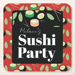Dessous De Verre Carré Roulés de fête de sushi Nom d'anniversaire