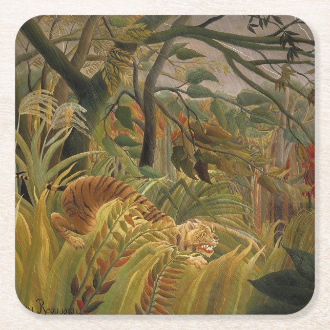 Dessous De Verre Carré Rousseau Jungle Tropical Tiger Art (Devant)