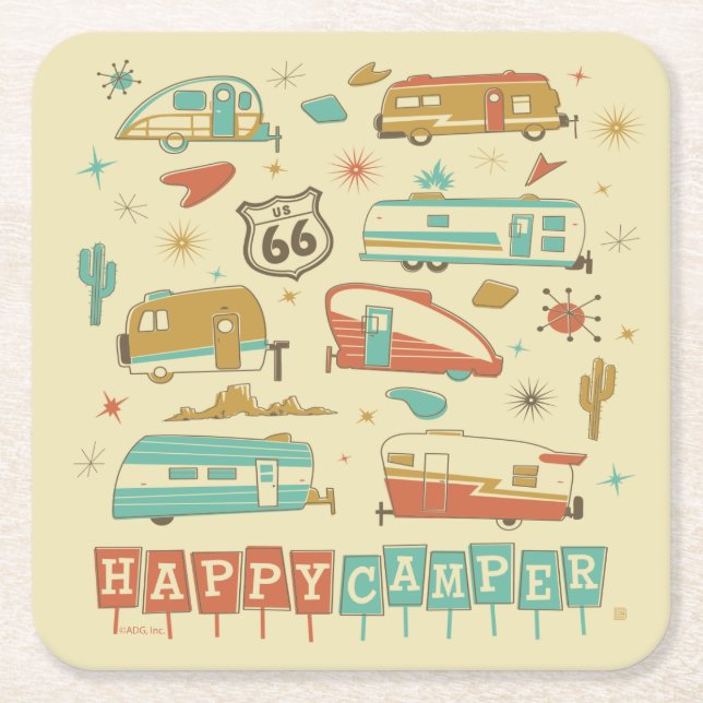 Dessous De Verre Carré Route 66 Happy Camper (Devant)