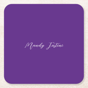 Dessous De Verre Carré Royal Purple Plain Élégante Calligraphie minimalis