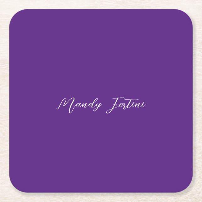Dessous De Verre Carré Royal Purple Plain Élégante Calligraphie minimalis (Devant)