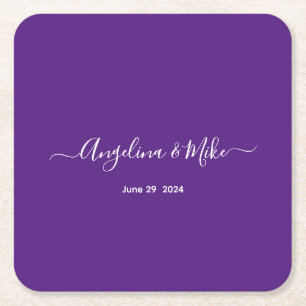 Dessous De Verre Carré Royal violet - élégant script personnalisé