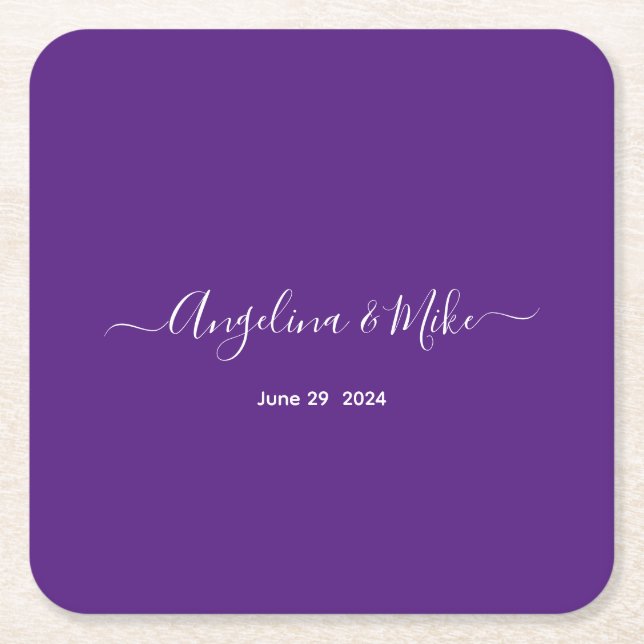 Dessous De Verre Carré Royal violet - élégant script personnalisé (Devant)