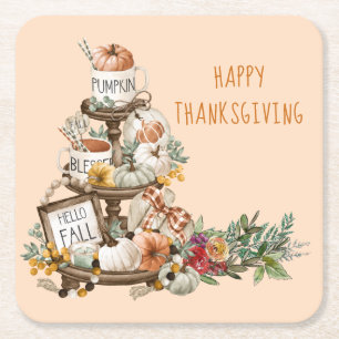 Dessous De Verre Carré Russe Thanksgiving Watercolor Citrouille automne