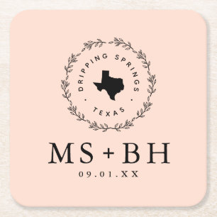 Dessous De Verre Carré Russe Wreath Texas Mariage Monogramme Blush