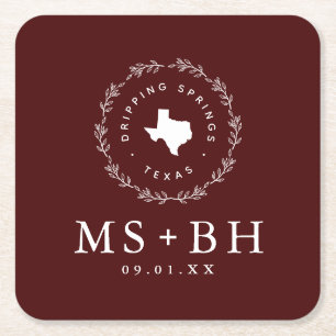 Dessous De Verre Carré Russe Wreath Texas Mariage Monogramme   Bourgogne
