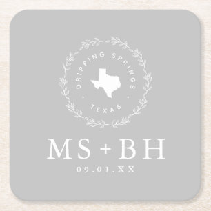 Dessous De Verre Carré Russe Wreath Texas Mariage Monogramme   Gris