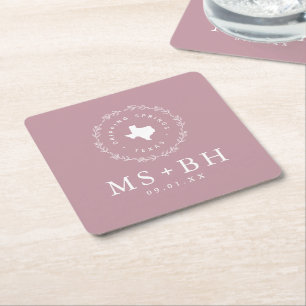 Dessous De Verre Carré Russe Wreath Texas Mariage Monogramme Mauve
