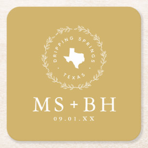 Dessous De Verre Carré Russe Wreath Texas Mariage Monogramme   Moutarde