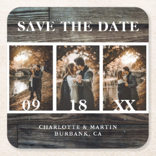 Dessous De Verre Carré Rustic Barn Wood Mariage Photo Enregistrer La Date