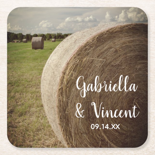Dessous De Verre Carré Rustic Hay Bales Mariage de Ranch (Devant)
