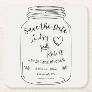 Dessous De Verre Carré Rustic Mason Jar Sauvez la date