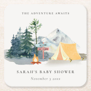 Dessous De Verre Carré Rustic Pine Woods Camping Baby shower de montagne