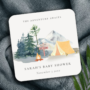 Dessous De Verre Carré Rustic Pine Woods Camping Baby shower de montagne