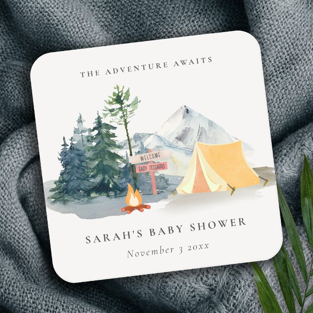 Dessous De Verre Carré Rustic Pine Woods Camping Baby shower de montagne (Créateur téléchargé)