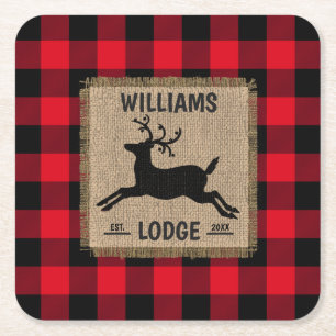 Dessous De Verre Carré Rustic Reindeer Red Buffalo Plaid Family