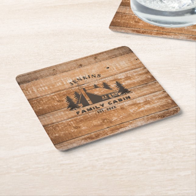 Dessous De Verre Carré Rustic Wood Pine Forest Cabin Lodge Personalized (Incliné)