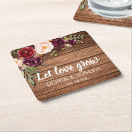 Dessous De Verre Carré Rustique Bourgogne Floral Mariage Faveur