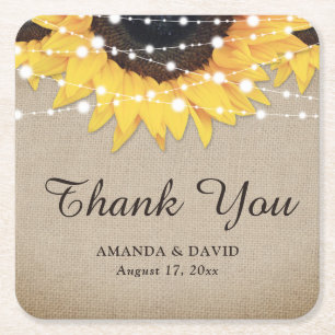 Dessous De Verre Carré Rustique Burlap Sunflower Merci Mariage Faveur