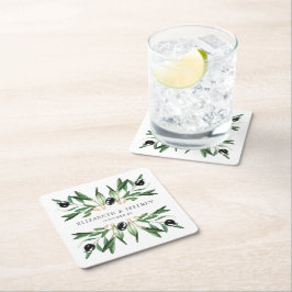 Dessous De Verre Carré Rustique moderne géométrique Branches d'olive Mari
