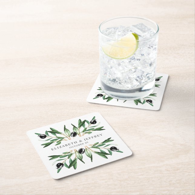 Dessous De Verre Carré Rustique moderne géométrique Branches d'olive Mari (En situation)