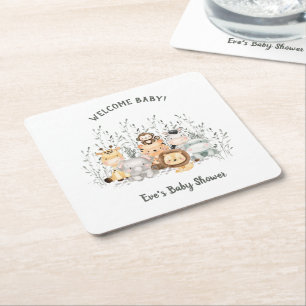 Dessous De Verre Carré Safari Animaux Baby shower Bienvenue bébé