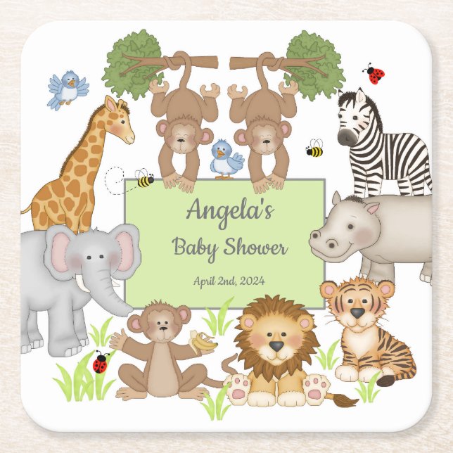 Dessous De Verre Carré Safari Animaux Baby shower Party Vaisselle (Devant)