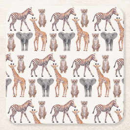 Dessous De Verre Carré Safari Baby Animals Motif
