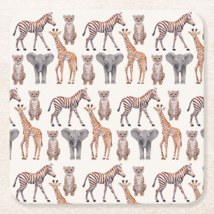 Dessous De Verre Carré Safari Baby Animals Motif