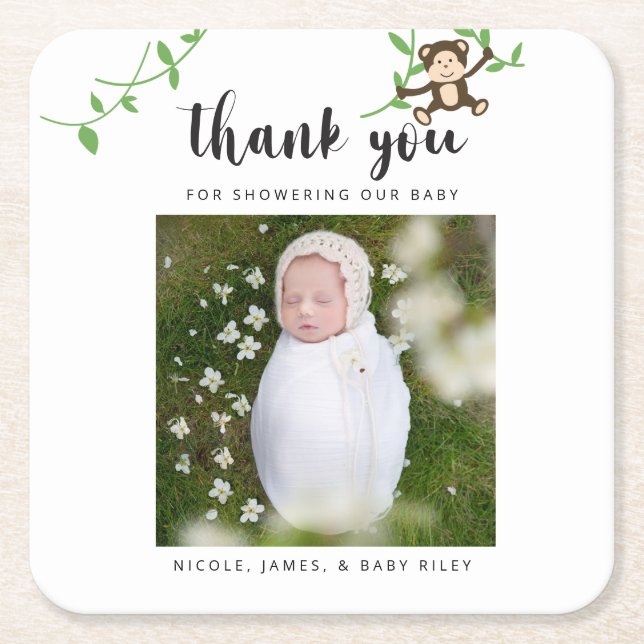 Dessous De Verre Carré Safari Baby shower Merci Jungle Animaux (Devant)