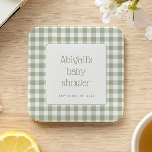 Dessous De Verre Carré Sage Green En vichy Vérifier le Baby shower rustiq