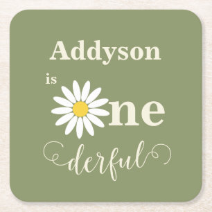 Dessous De Verre Carré Sage Green Premier anniversaire Daisy