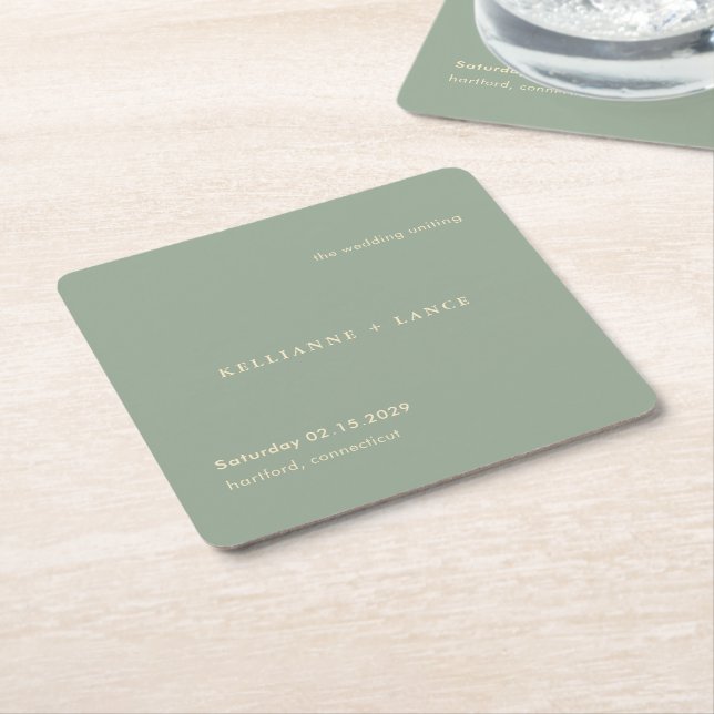 Dessous De Verre Carré Sage Green Simple Modern Wedding (Incliné)