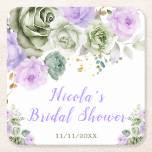 Dessous De Verre Carré Sage Vert et Floral Mariage Fille Shower