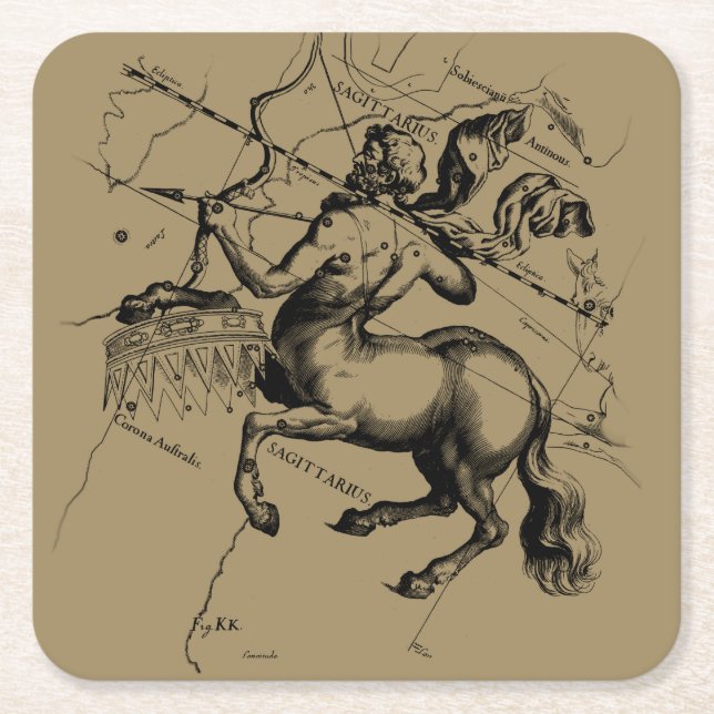 Dessous De Verre Carré Sagittarius Constellation Carte Hevelius 1690 (Devant)