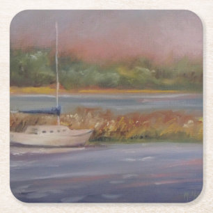 Dessous De Verre Carré Sailboat Sunset paisible Marsh Serene