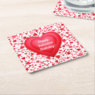 Dessous De Verre Carré Saint Anniversaire Rouge Confetti Coeur Personnali