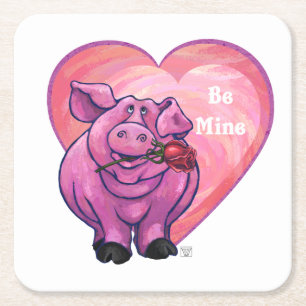 Dessous De Verre Carré Saint Valentin au cochon