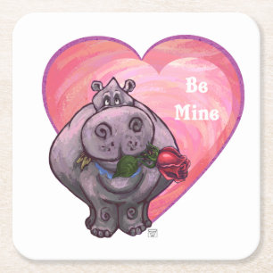 Dessous De Verre Carré Saint-Valentin Hippopotame