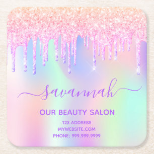 Dessous De Verre Carré Salon de beauté d'affaires rose parties scintillan