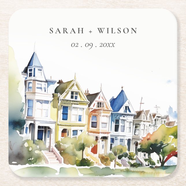 Dessous De Verre Carré San Francisco Painted Ladies Landscape Wedding (Devant)
