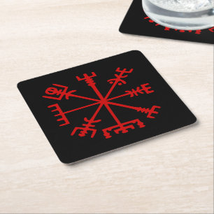 Dessous De Verre Carré Sang Rouge Vegvísir (Viking Compass)