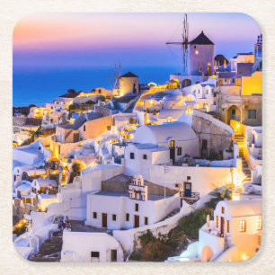 Dessous De Verre Carré Santorin Grèce