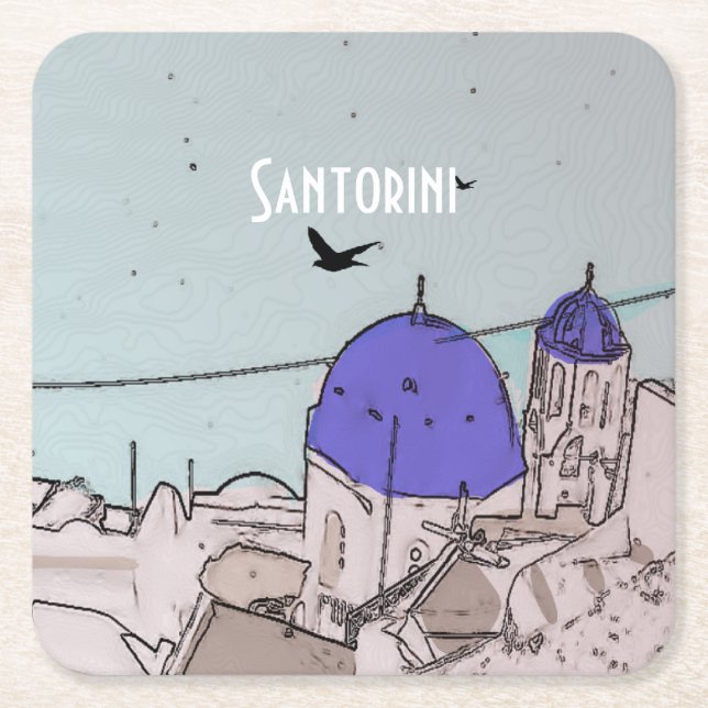Dessous De Verre Carré Santorin Jolie île grecque (Devant)