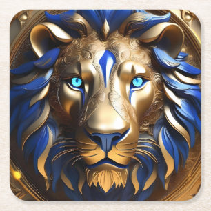 Dessous De Verre Carré Sapphire Lion Bleu Et Or,