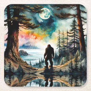 Dessous De Verre Carré Sasquatch debout sous le clair de lune